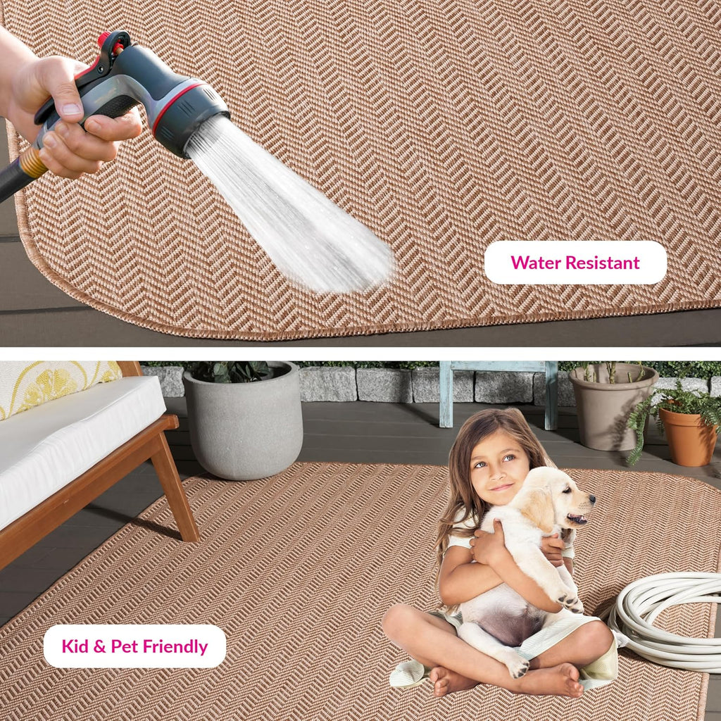 SAFAVIEH Washable Rug Outdoor Courtyard Collection - 9' x 12', Natural & Cream, Non-Shedding & Easy Cleaning, Ideal for Patio, Backyard, Mudroom (CY8022-03012)