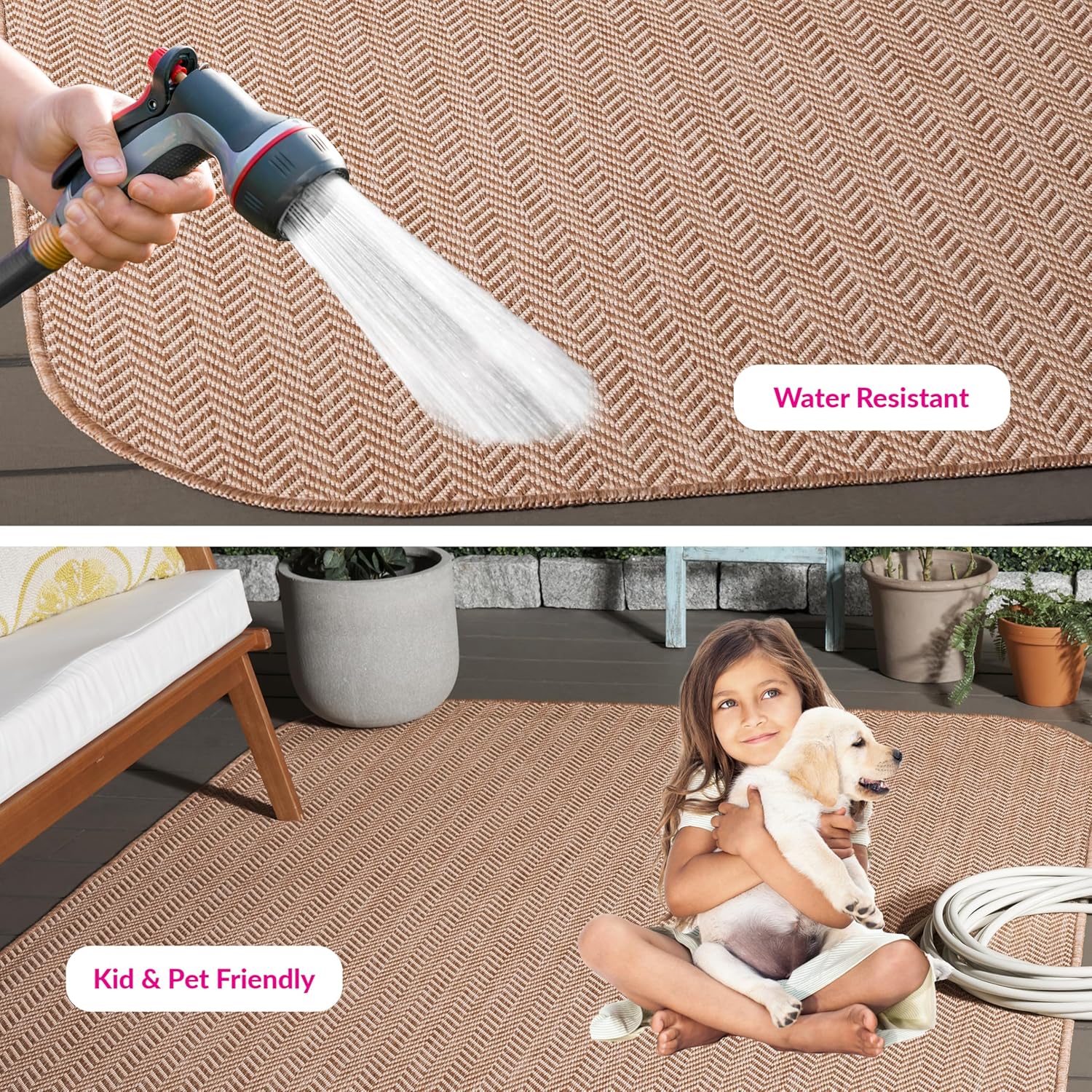 SAFAVIEH Washable Rug Outdoor Courtyard Collection - 9' x 12', Natural & Cream, Non-Shedding & Easy Cleaning, Ideal for Patio, Backyard, Mudroom (CY8022-03012)