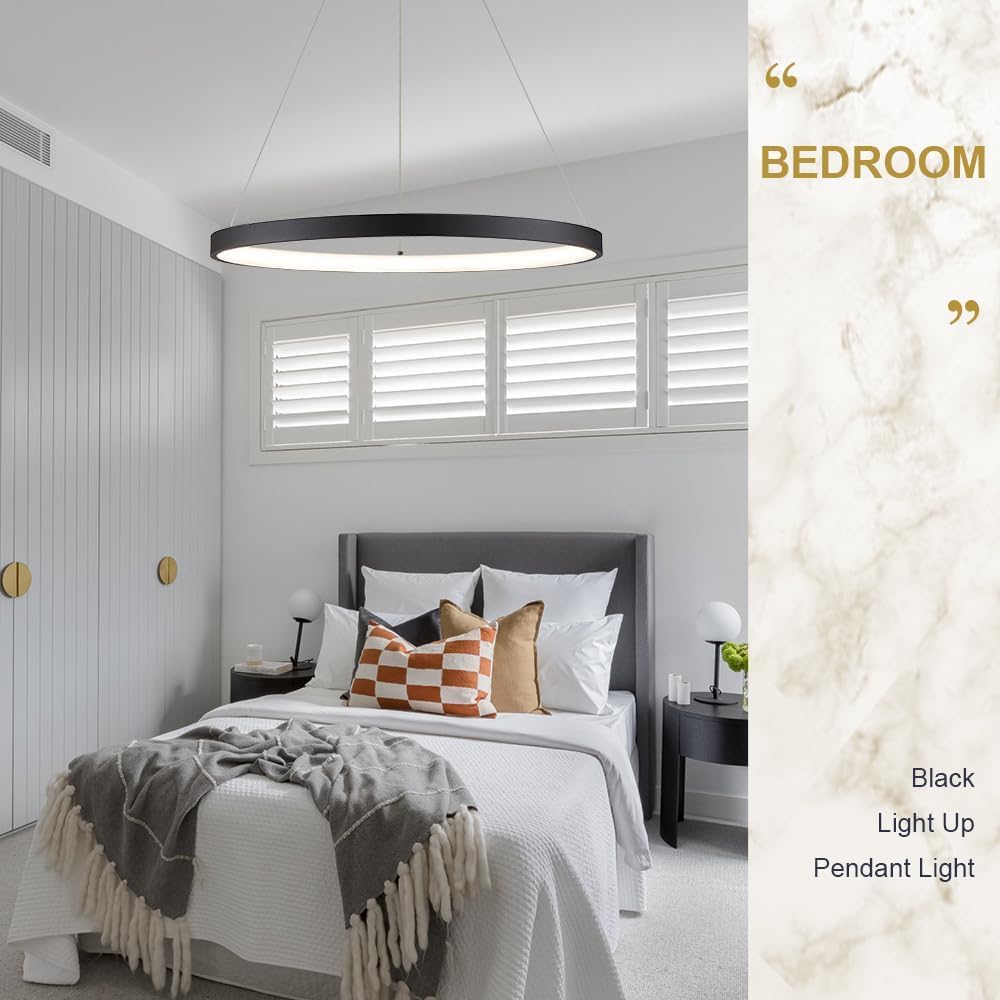 Modern LED Pendant Light Black Ring Chandelier 24" Dimmable Flush Mount Pendant Chandelier for Dinning Room Office Kitchen Living Room,3000-6500K