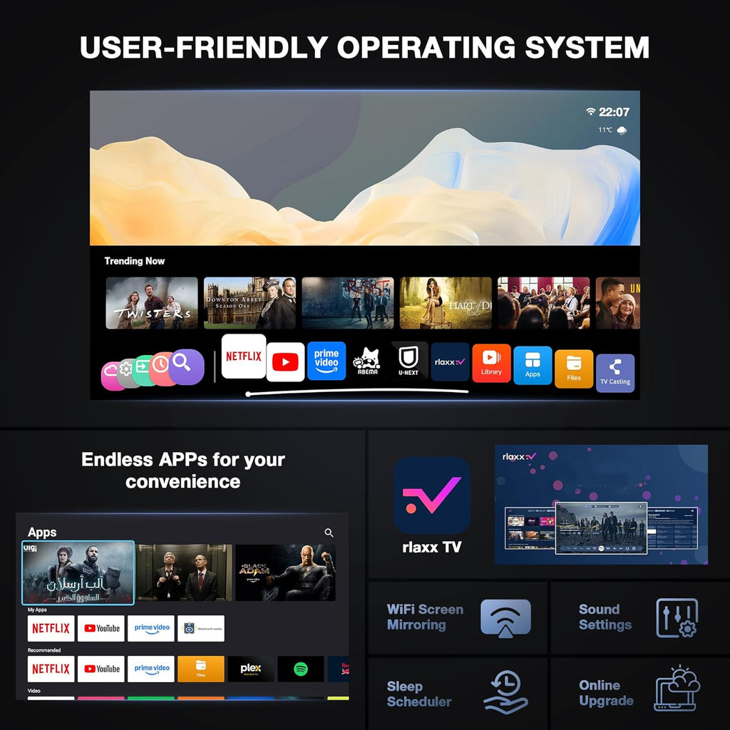 【Officially-Licensed APP & Native 1080P】 Thinnest 1.81" Smart Mini Projector with WiFi and Bluetooth, Auto Focus & Keystone Portable Outdoor Projector, VOPLLS 4K Support Home Movie Projector