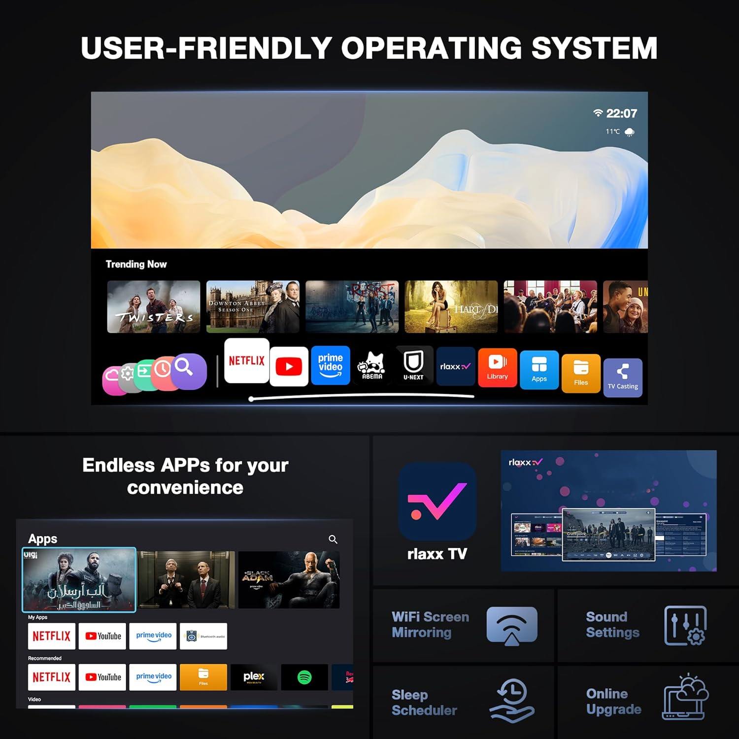 【Officially-Licensed APP & Native 1080P】 Thinnest 1.81" Smart Mini Projector with WiFi and Bluetooth, Auto Focus & Keystone Portable Outdoor Projector, VOPLLS 4K Support Home Movie Projector