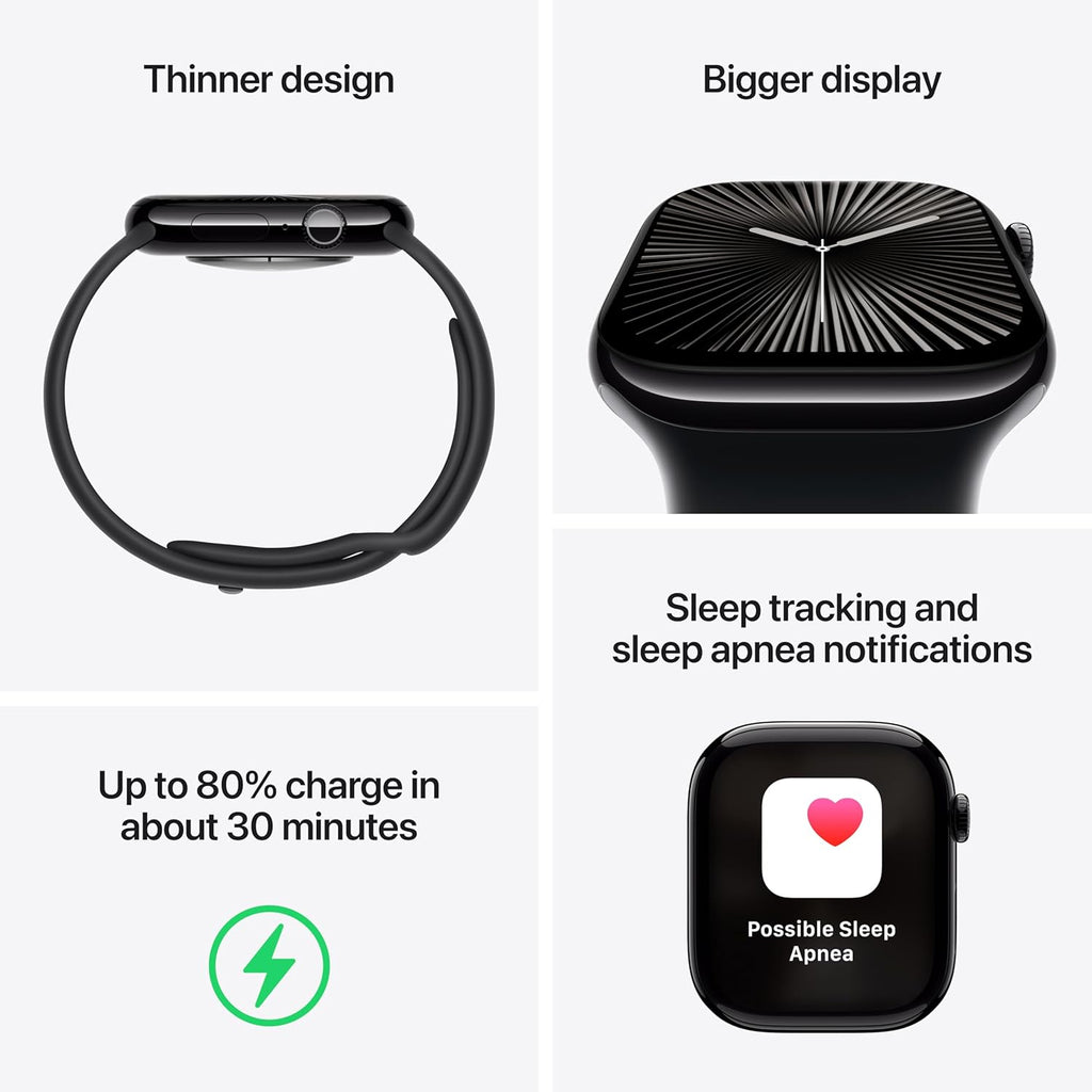 Apple Watch Series 10 GPS 42mm with Silver Aluminium Case with Denim Sport Band - S/M. Fitness Tracker, ECG App, Always-On Retina Display, Water Resistant with AppleCare+ (2-years)