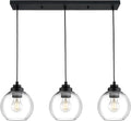 Black Island Light, 3-Light Linear Chandelier with Clear Glass, Globe Pendant Light Fixture for Dining Room Kitchen Island Living Room Pool Table, ZCPL101BK-3S