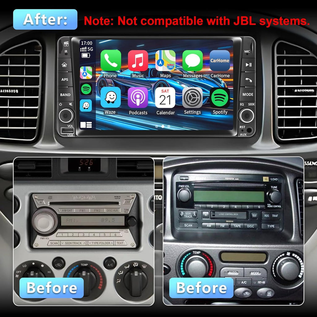 Plug&Play Car Radio for Toyota 4Runner 2003-2009,for Tundra 2003-2006, for Sequoia 2003-2007 .7 Inch IPS Touch Screen with Wireless CarPlay&Android Auto&Mirror Link Bluetooth AM/FM Backup Camera