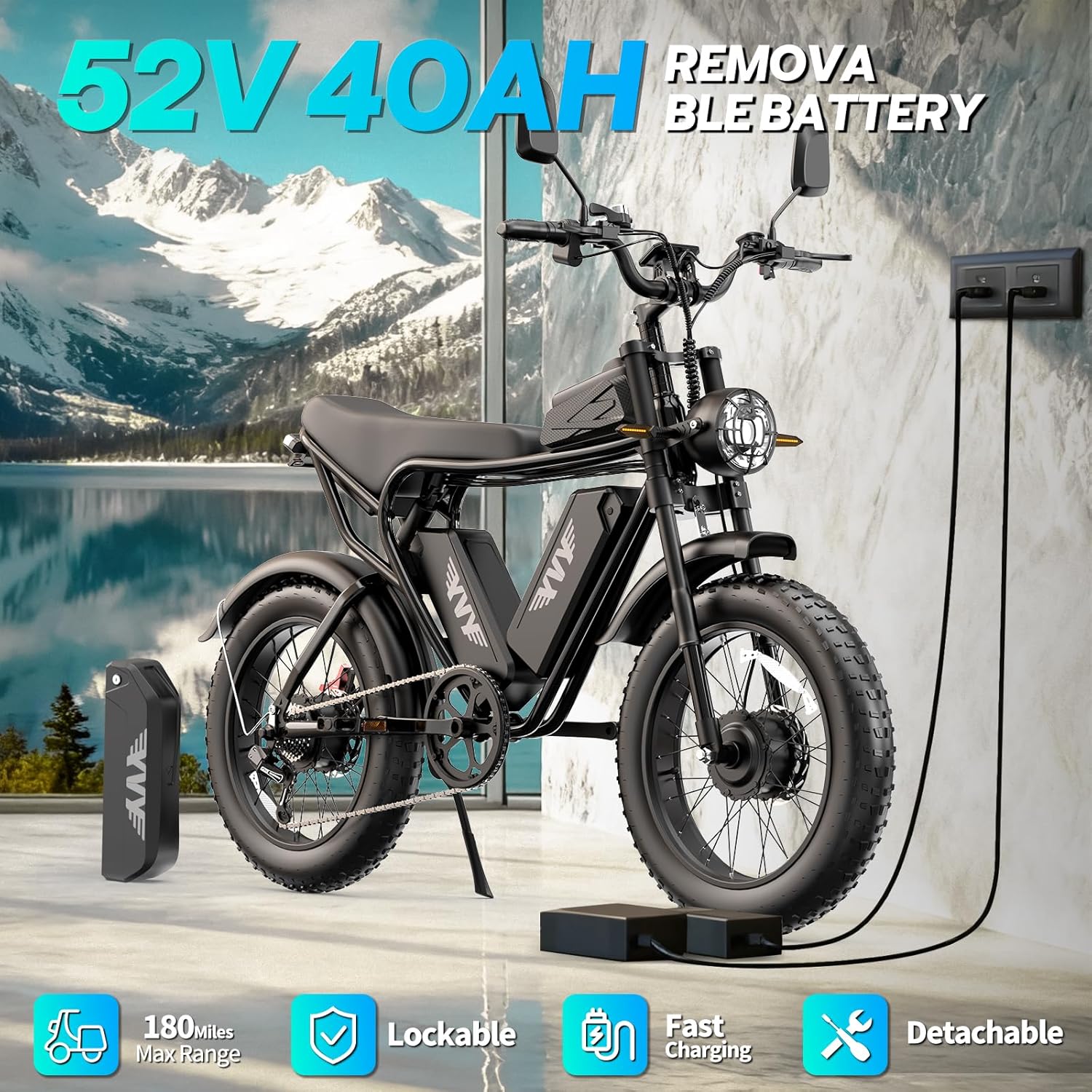 YVY 1500W Peak Electric Bike for Adults, 35MPH Top Speed 48V 20Ah Battery eBike, UL2849 Certified Mountain e-Bike for Hill Climbing, 20" Fat Tire All-Terrain, Full Suspension