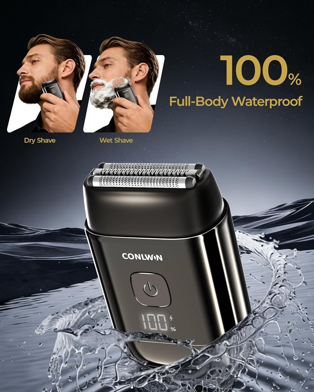 Electric Foil Shavers for Men, Self-Clean Mini Electric Razor with 3D Floating Blade, 2-Way Magnetic Cap Travel Shaver, USB-C Fast Charge, Waterproof Wet/Dry for Face Beard Neck, Model FK-712B