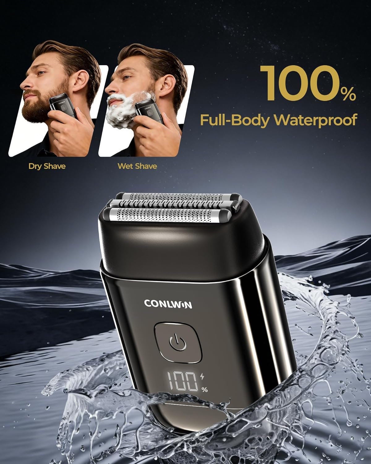Electric Foil Shavers for Men, Self-Clean Mini Electric Razor with 3D Floating Blade, 2-Way Magnetic Cap Travel Shaver, USB-C Fast Charge, Waterproof Wet/Dry for Face Beard Neck, Model FK-712B
