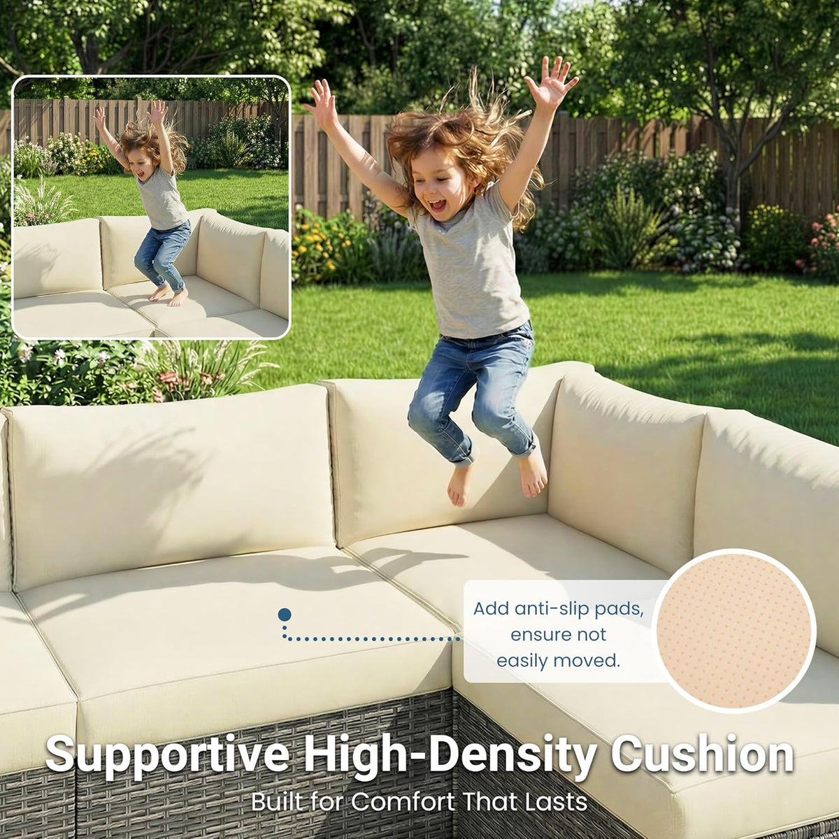 Wisteria Lane 7 Pieces Outdoor Patio Furniture Set, Wicker Outdoor Patio Sectional Sofas with Coffee Table, All-Weather Patio Conversation Set for Garden Backyard, Beige