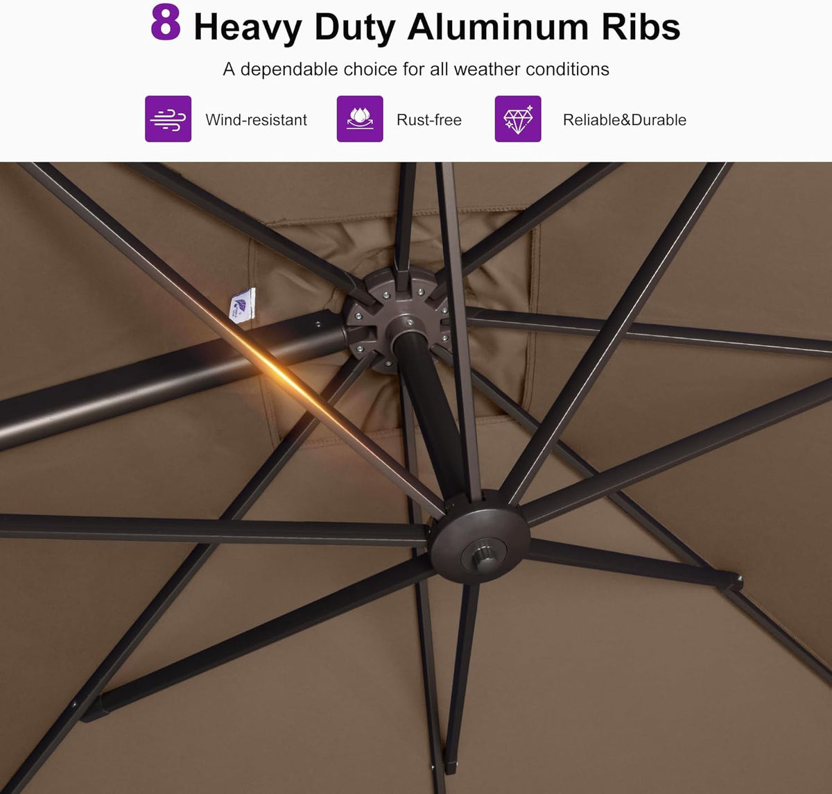 PURPLE LEAF 10' X 10' Patio Cantilever Umbrella with Base Included Antique Bronze Square Outdoor Umbrella with 360° Rotation and Aluminum Offset Hanging for Garden Backyard Pool, Taupe
