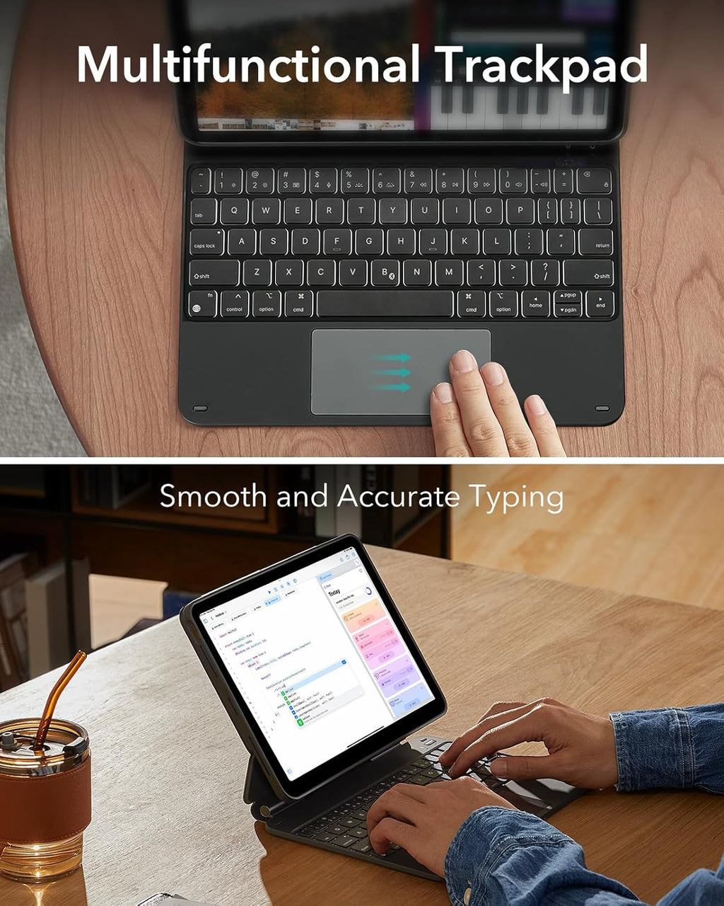 ESR for iPad Air 11 Inch Case with Keyboard M4/M3/M2 (2026/2025/2024) & iPad Pro 11/Air 5th/4th Gen Keyboard, Easy-Set Magnetic Stand, Portrait/Raised Modes, with Removable Protective Case, Black