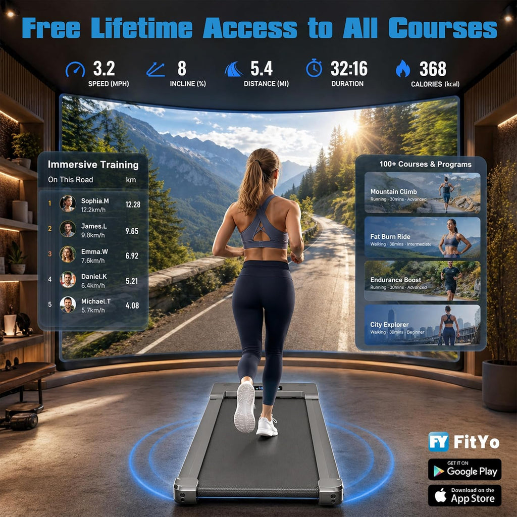 PACEROCKER Walking Pad Treadmill with 12% 9-Level Auto Incline, 450 lbs Capacity Bluetooth Speaker Under Desk Treadmills for Home Hiking, 5 MPH