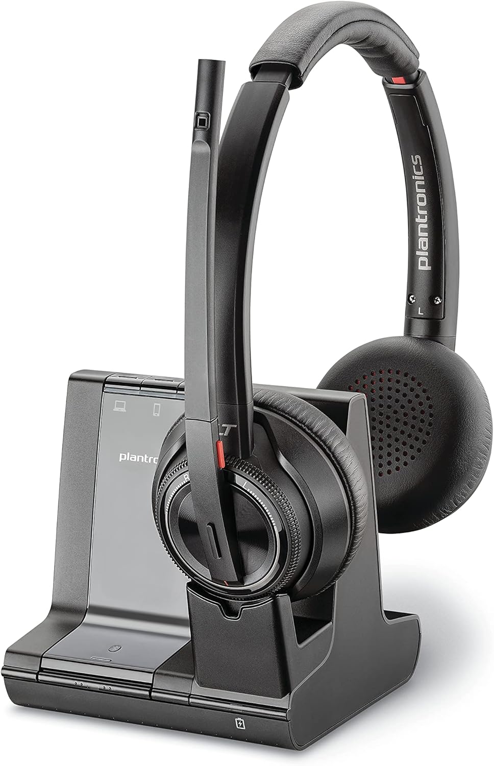Plantronics - Savi 8220 Office Wireless DECT Headset (Poly) - Dual Ear (Stereo) - Compatible to connect to PC/Mac or to Cell Phone via Bluetooth - Works with Teams (Certified), Zoom,Black