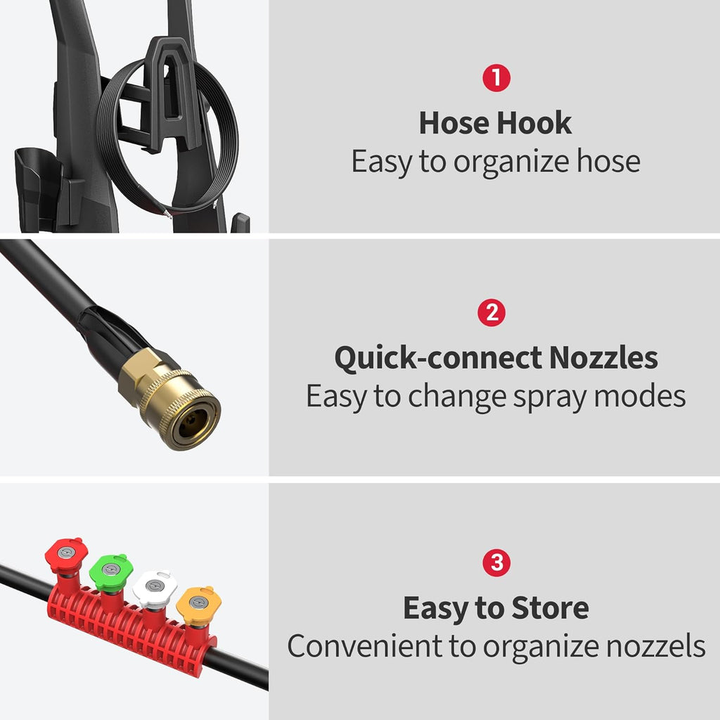 Electric Pressure Washer Power Washer with Foam Cannon & 4 Quick Connect Nozzles, Portable High Pressure Cleaning Machine for Cars Driveways Patios Outdoor Cleaning