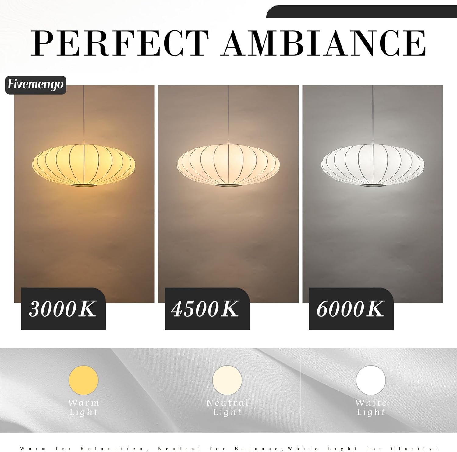 20 Inch Lantern Pendant Light, White Imitation Silk Lampshade, Bubble Pendant Light Fixture Ceiling Hanging Lamp Chandelier for Living Dinning Room Kitchen Island Bedroom Restaurant Cafe
