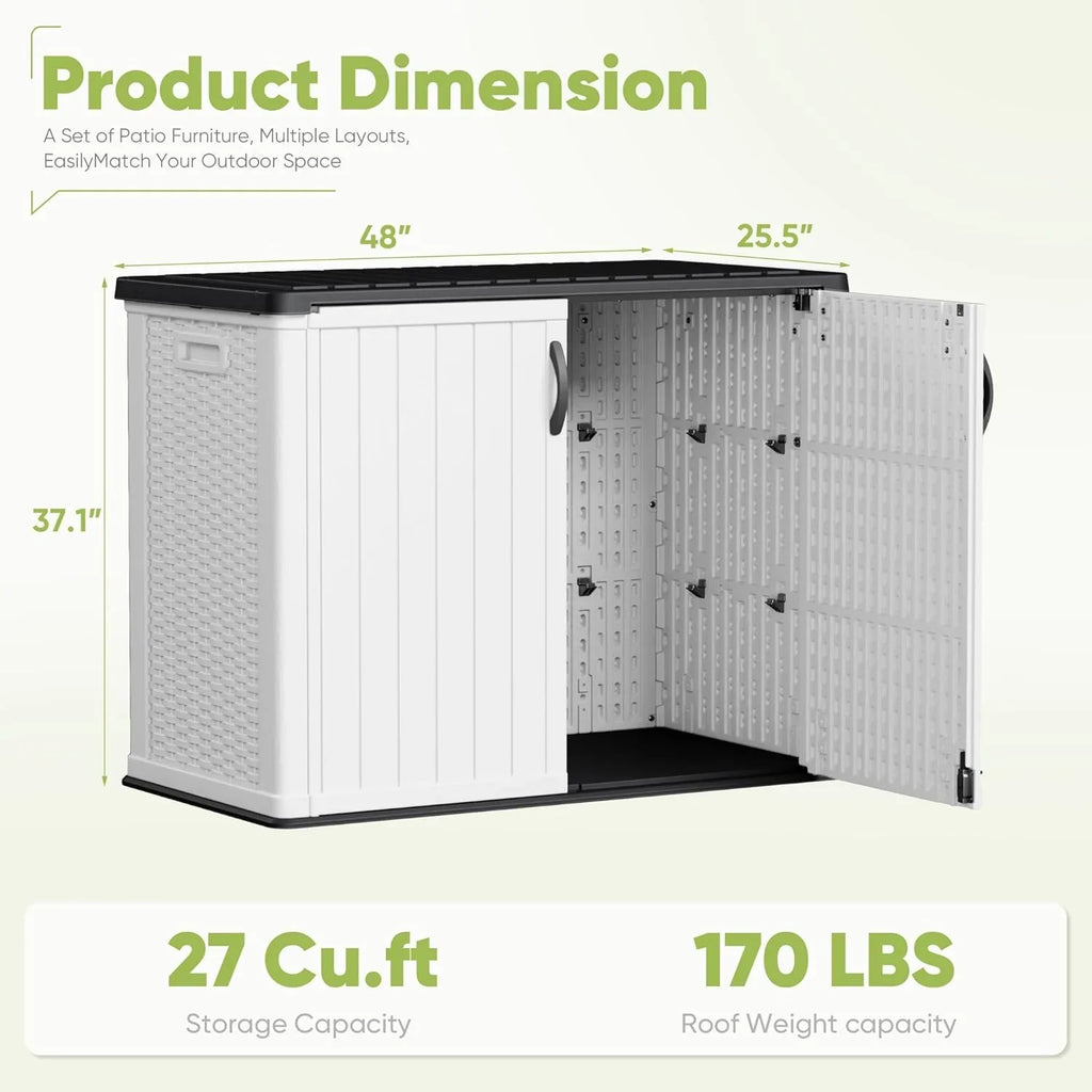Devoko Outdoor Storage Cabinet 26 Cu Ft with Lockable Doors, Horizontal Storage Shed Waterproof Patio Tools Storage Box for Sofa Cushions, Gardening Tools and Accessories (White)