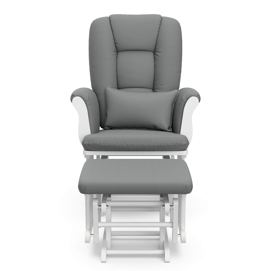 Storkcraft Tuscany Custom Glider and Ottoman with Free Lumbar Pillow (White/Grey) - Cleanable Upholstered Comfort Rocking Nursery Chair with Ottoman