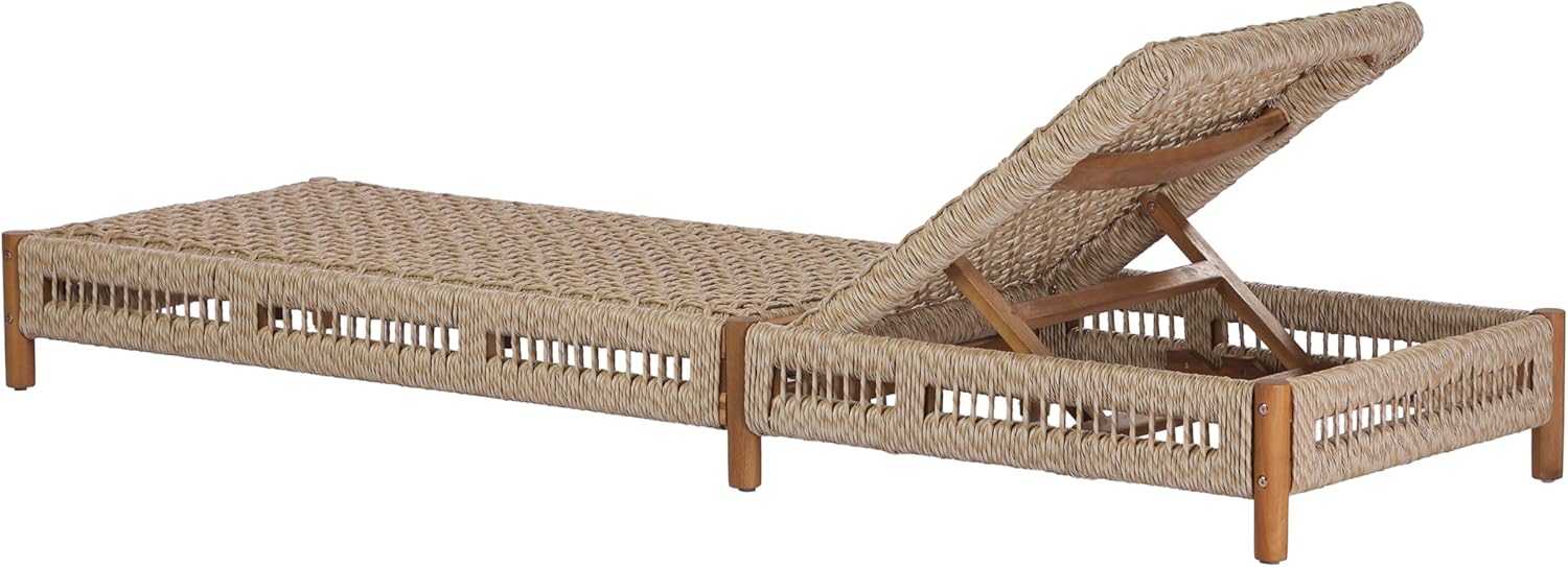 Christopher Knight Home Mercer Acacia Wood Chaise Lounge Chair Outdoor, Poolside Sun Lounger Recliner with Wicker Seat, Patio Outdoor Chaise Lounge, Adjustable Backrest Single Lounge Sofa, Teak+Beige