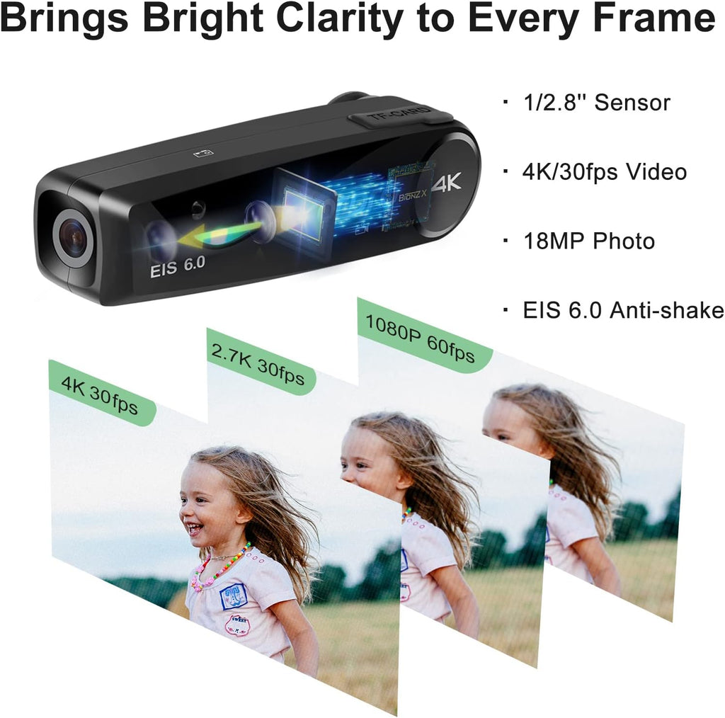 ORDRO EP6 Plus 4K Video Camcorder Wearable Vlog Camera, Vlog Video Camera UHD 1080P 60FPS Hands-Free Head Mounted Camera with EIS 6.0 Anti-Shake, 32G Micro Memory Card, Smart Remote