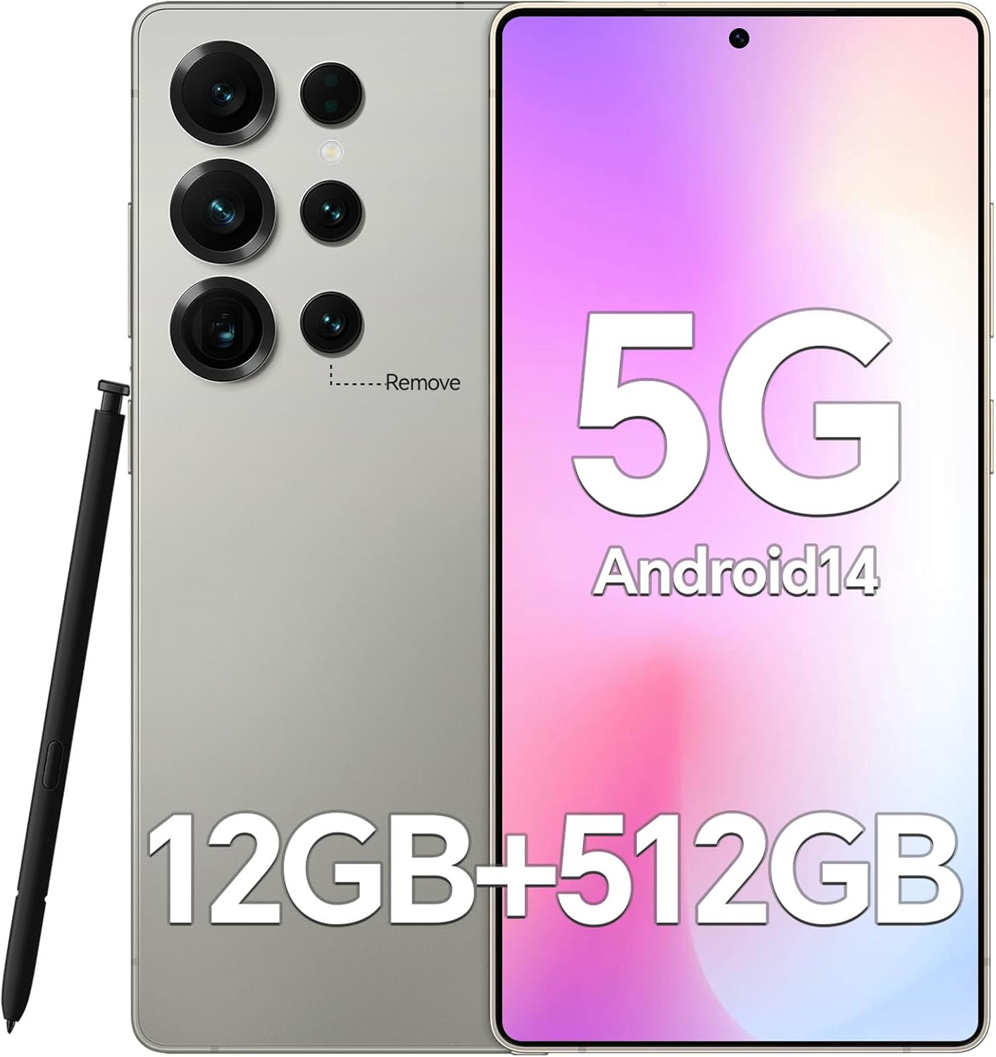 Unlocked Cell Phones P25, Smartphone with Built-in Pen, Android 14 Cell Phone, 12GB RAM+512GB Storage, 6.9'' HD Display, 108MP+48MP Camera, 5000mAh Long-Lasting Battery, Dual SIM/Face ID/GPS/WiFi