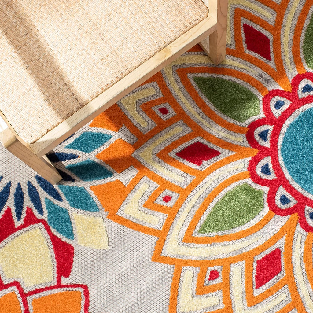 SAFAVIEH Washable Rug Outdoor Cabana Collection - 8' x 10', Ivory & Orange, Non-Shedding & Easy to Clean, Ideal for Patio, Backyard, Mudroom (CBN328A)