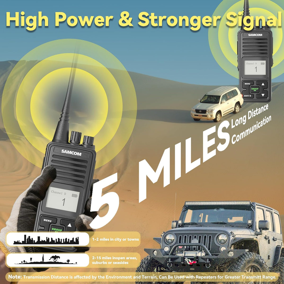 SAMCOM FPCN10A Long Range Two Way Radio with Waterproof Speaker Mic - Heavy Duty Walkie Talkies, 20 Channels UHF Radios, 3000mAh Battery for Construction Site, School Security & Warehouse(2-Pack)