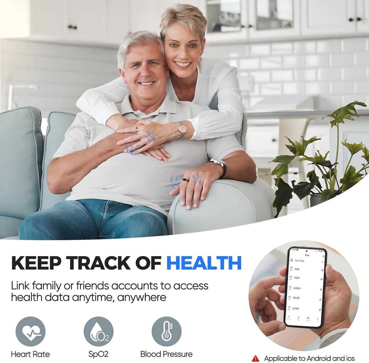 Smart Ring Health Tracker - IP68 Water Resistance, Sleep & Exercise Monitoring, iOS & Android Compatible, Long Lasting Battery Life, No Subscription Required, Unisex for Women & Men (Black, 12)