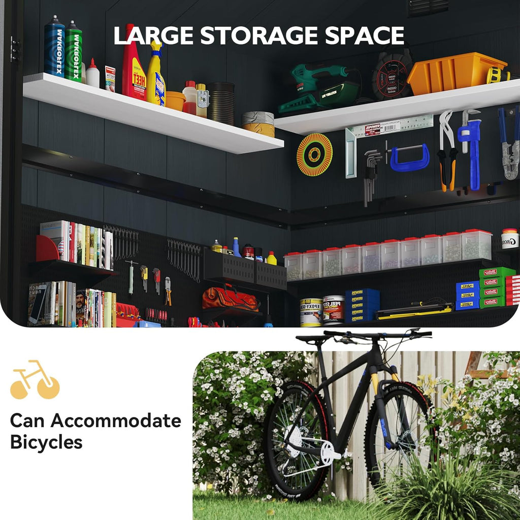 Aoxun 4x6 FT Resin Shed with Reinforced Floor, Outdoor Storage Shed, All-Weather Plastic Tool Storage with Lockable Door, Window & Vents for Garden, Patio, Bike & Garbage Can, Dark Gray