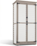 Outdoor Storage Cabinet – Store More in Less Space, Tall Vertical Garden Tool Organizer with 4 Shelves & Long Handle Storage, Weather-Resistant Patio Cabinet for Backyard, Garden, Side Yard