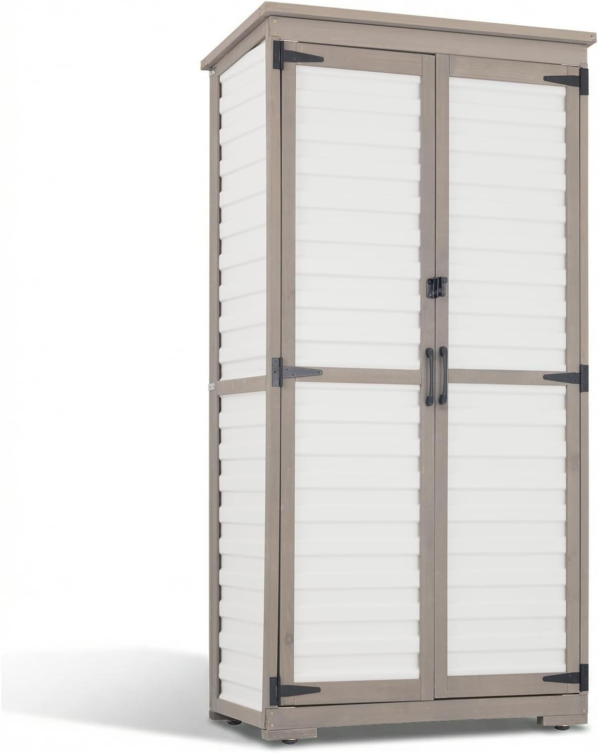 Outdoor Storage Cabinet – Store More in Less Space, Tall Vertical Garden Tool Organizer with 4 Shelves & Long Handle Storage, Weather-Resistant Patio Cabinet for Backyard, Garden, Side Yard