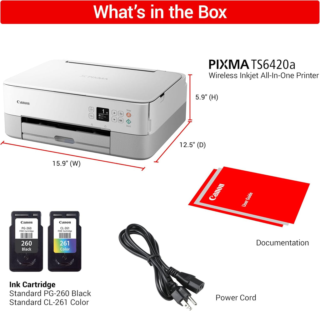 Canon PIXMA TS6420a All-in-One Wireless Inkjet Printer Print,Copy,Scan, White