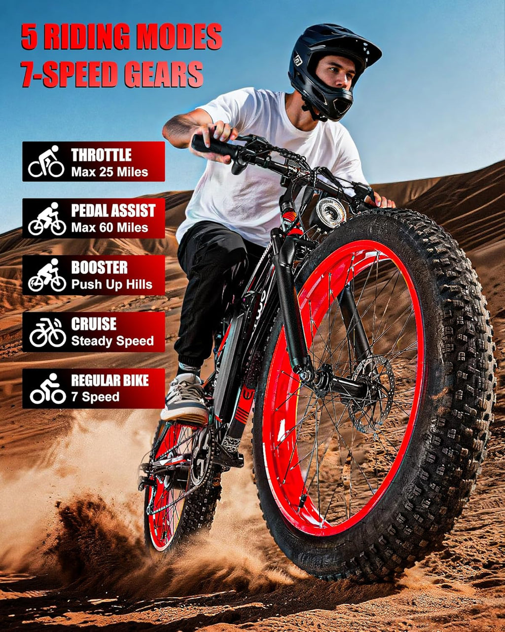 Electric Bike for Adults,1500W Peak Motor E Bikes, 26" Fat Tire Electric Bicycle, 20 MPH 60 Miles Electric Mountain Bike, Removable Battery, Dual Brake, 7 Speed