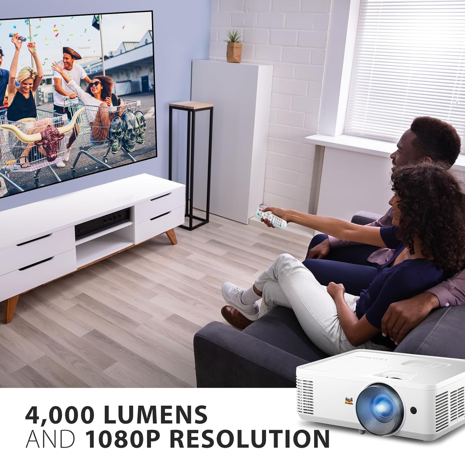 ViewSonic PA503HD 4000 Lumens High Brightness DLP Projector with 1.1x Optical Zoom, USB, and HDMI inputs for Home and Office