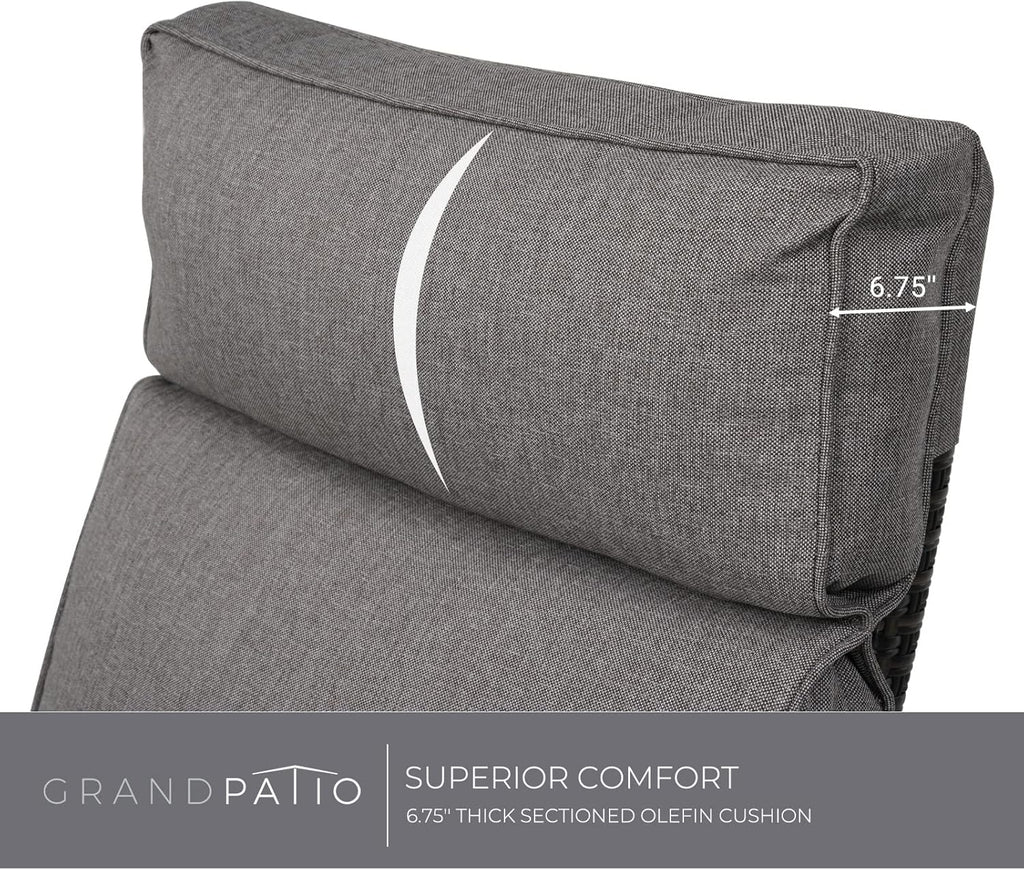 Grand patio Outdoor Recliner with Independent Adjustable Back and Footrest, Air Pump 150° Lay Flat Reclining Chair Removable Olefin Cushion Flip-Up Table Wicker Grey 1PC