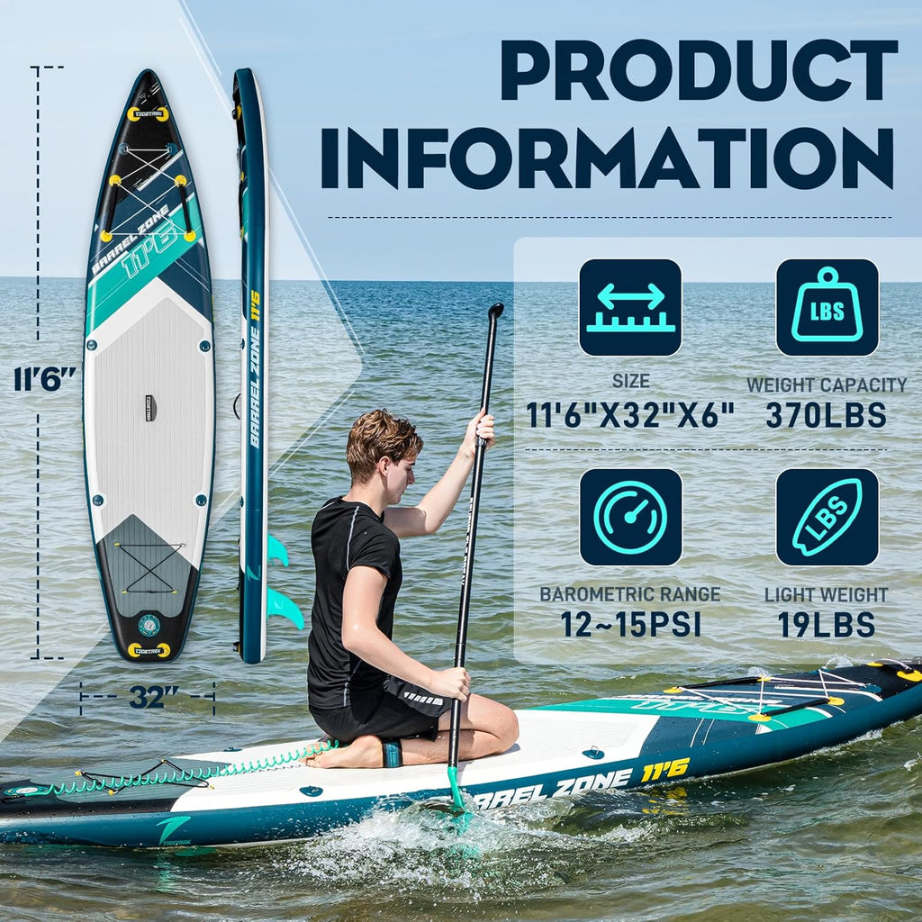 11'6" Inflatable Stand Up Paddle Boards, Premium SUP Accessories, Non-Slip Comfort Deck for Youth & Adults