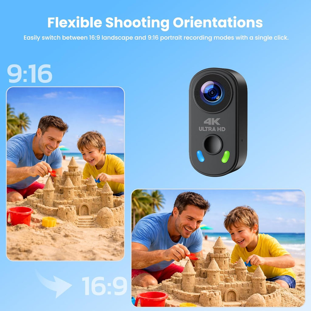 4K Mini Body Camera, Wearable Action Cam with Magnetic Mount, Charging Case, WiFi App Control POV Cam EIS Stabilization, 64GB SD Card, Hands-Free Recording for Vlogging Travel Cycling Motorcycle