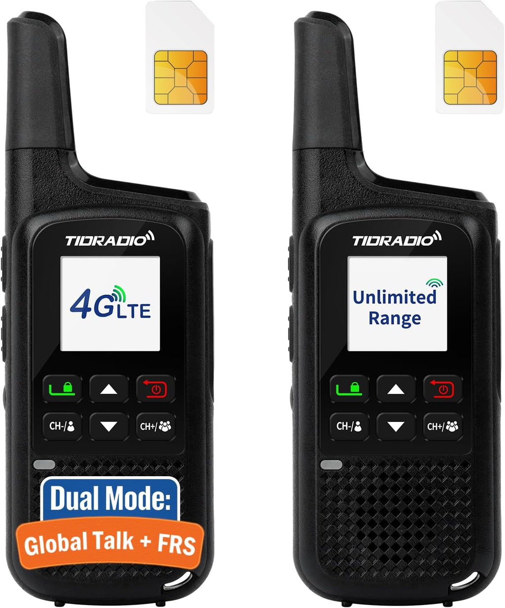 TIDRADIO TD-M2 Pro Unlimited Range Rapid Global Walkie Talkies,Dual Mode -4G LTE PoC Radio with SIM Card+FRS Two Way Radio Long Range Global PTT 2-way Radios for Family,Business,Company,Outdoor -2Pack