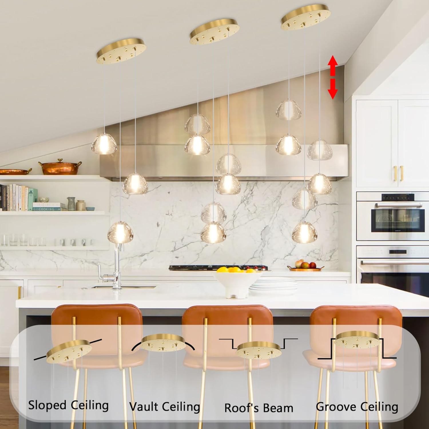 Modern Chandelier Crystal Pendant Light for Kitchen Island Dining Room Bedroom Hallway Gold
