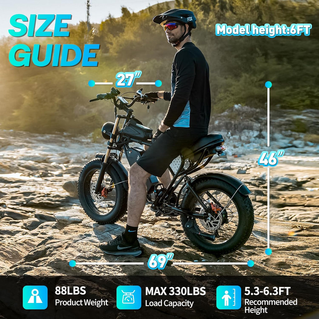 YVY 1500W Peak Electric Bike for Adults, 35MPH Top Speed 48V 20Ah Battery eBike, UL2849 Certified Mountain e-Bike for Hill Climbing, 20" Fat Tire All-Terrain, Full Suspension