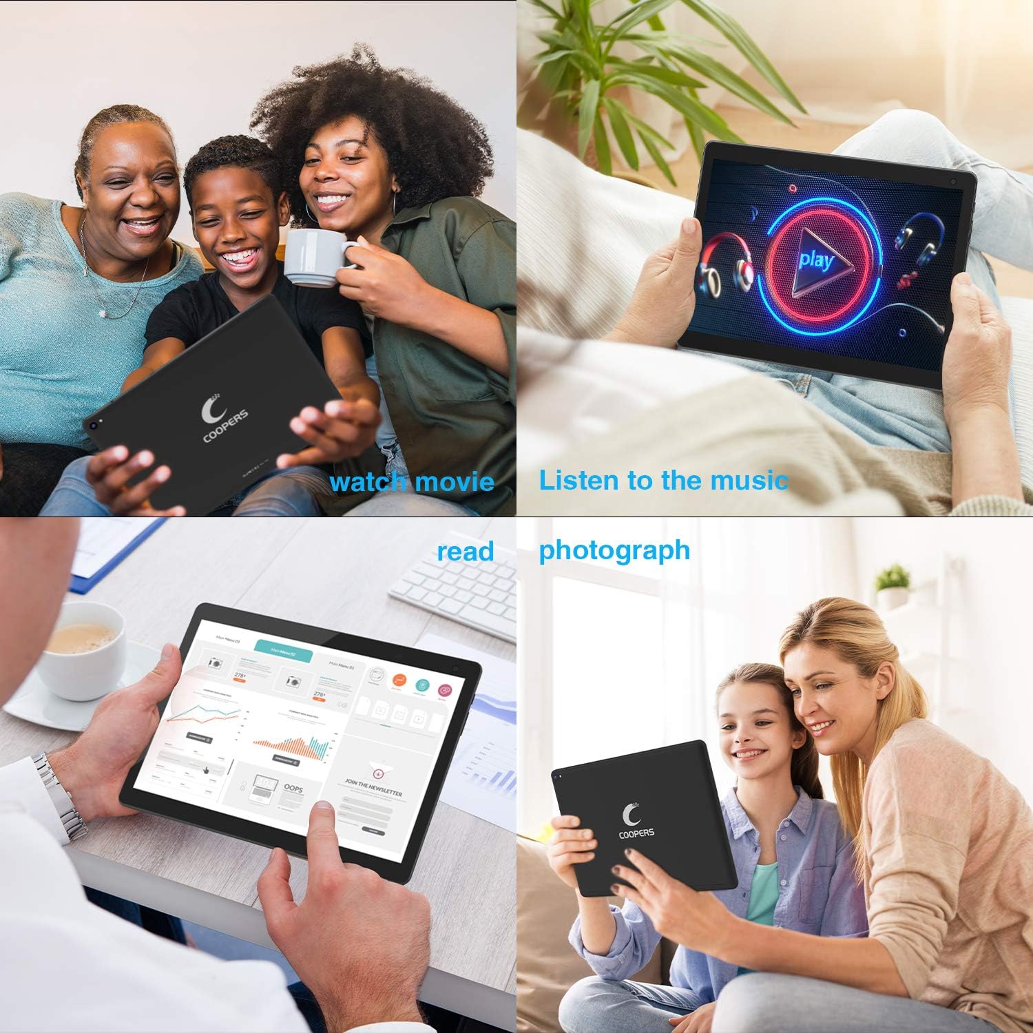 COOPERS Tablet 10 inch, Android 15 Tablet, 32GB ROM 1TB Expand Computer Tablets, Quad Core Processor 6000mAh Battery, 1280x800 IPS Touch Screen, 2+8MP Dual HD Camera, Bluetooth WiFi Tablets PC