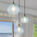 3-Light Blue Cluster Glass Pendant Light, Hanging Chandelier with Globe Shade, Glass Ball Pendant Light Fixtures for Kitchen Island, Dining Room, Living Room, Bedroom