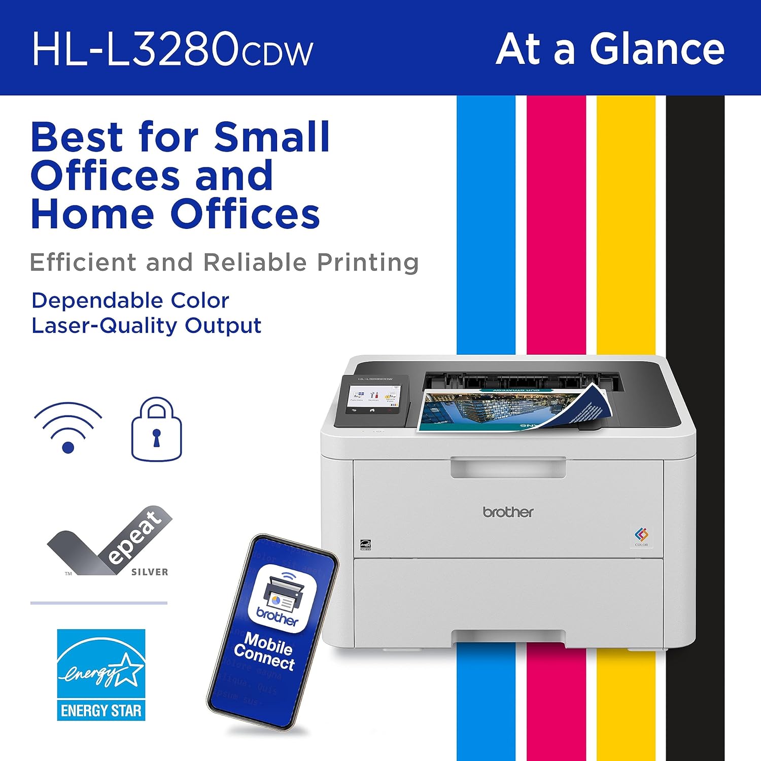 Brother HL-L3280CDW Wireless Compact Digital Color Printer with Laser Quality Output, Duplex, Mobile Printing & Ethernet | Includes 2 Month Refresh Subscription Trial¹,Works with Alexa