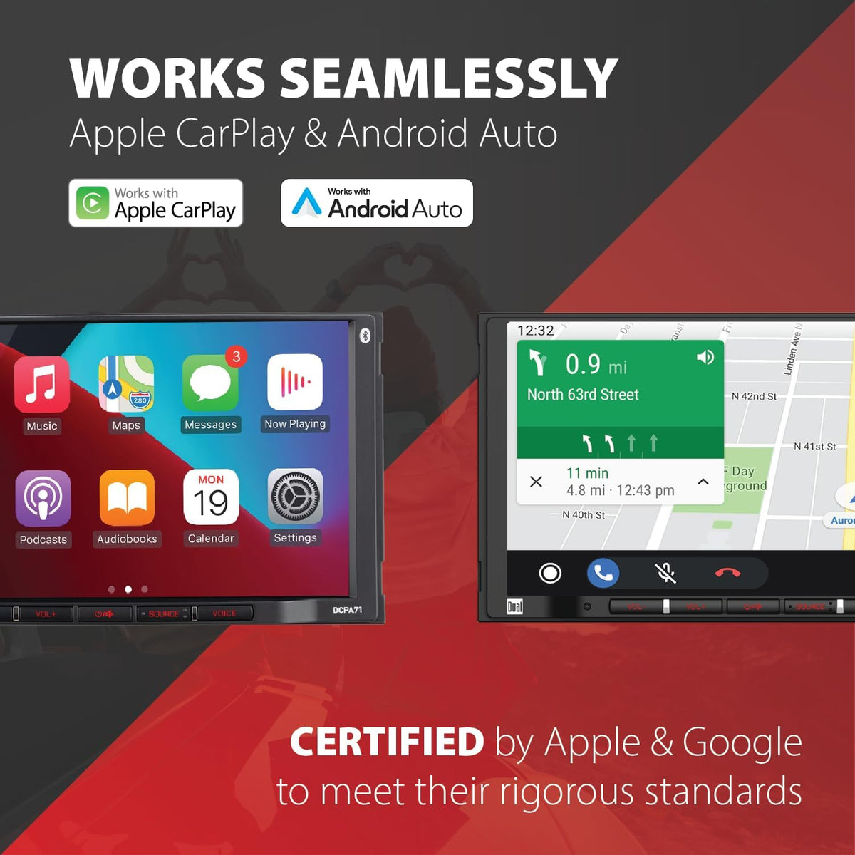 Dual Electronics DCPA71 7-inch Certified Apple Carplay Android Auto | Double DIN Touchscreen Car Stereo Radio | Bluetooth Hands Free Calling & Music Streaming | Backup Camera Input