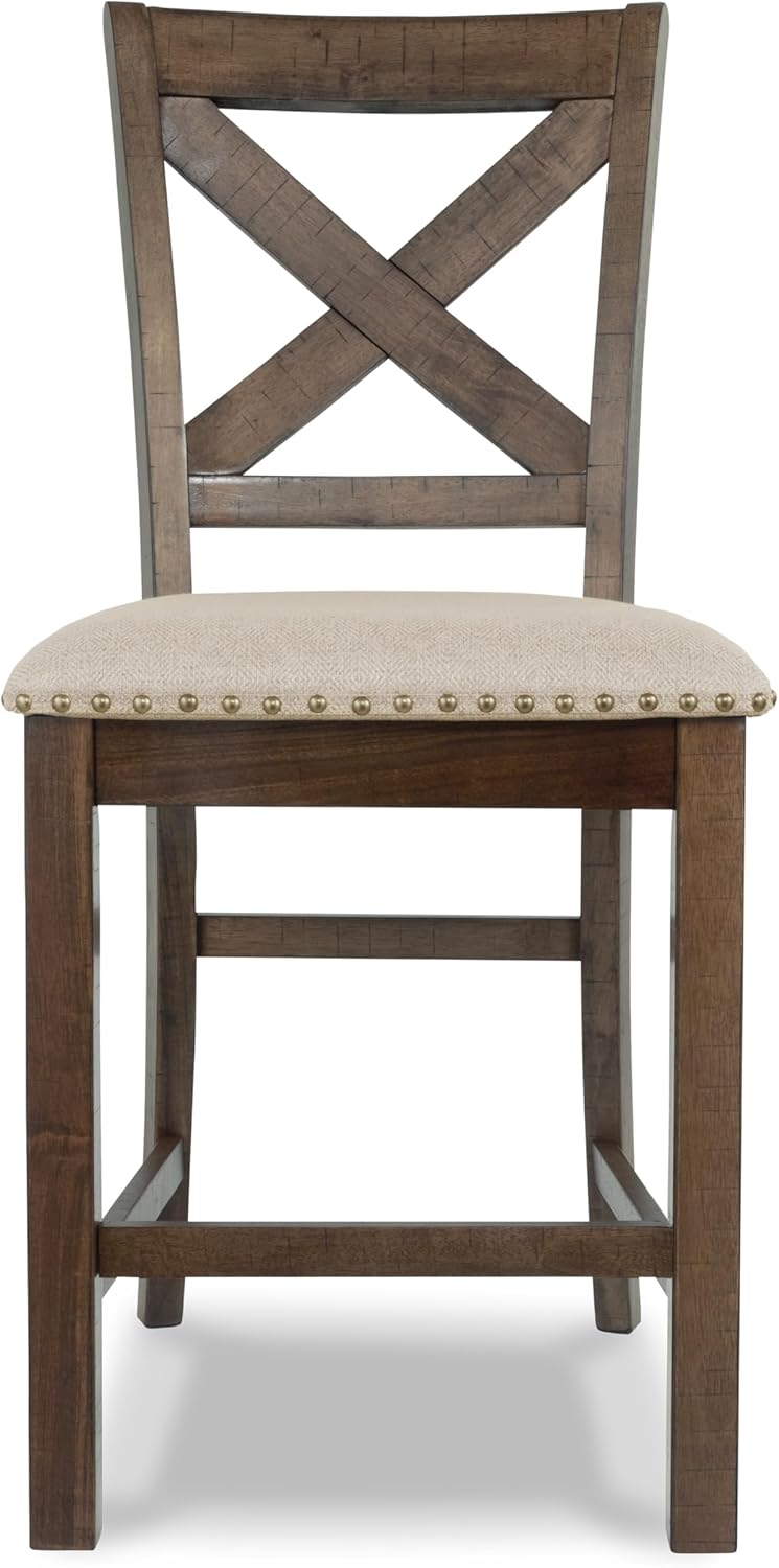 Signature Design by Ashley Moriville Rustic Farmhouse 24.5" Upholstered Barstool, 2 Count, Beige & Brown