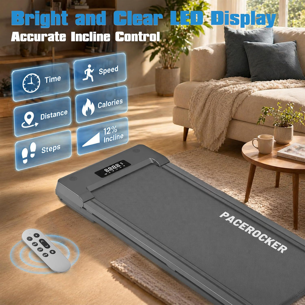 PACEROCKER Walking Pad Treadmill with 12% 9-Level Auto Incline, 450 lbs Capacity Bluetooth Speaker Under Desk Treadmills for Home Hiking, 5 MPH