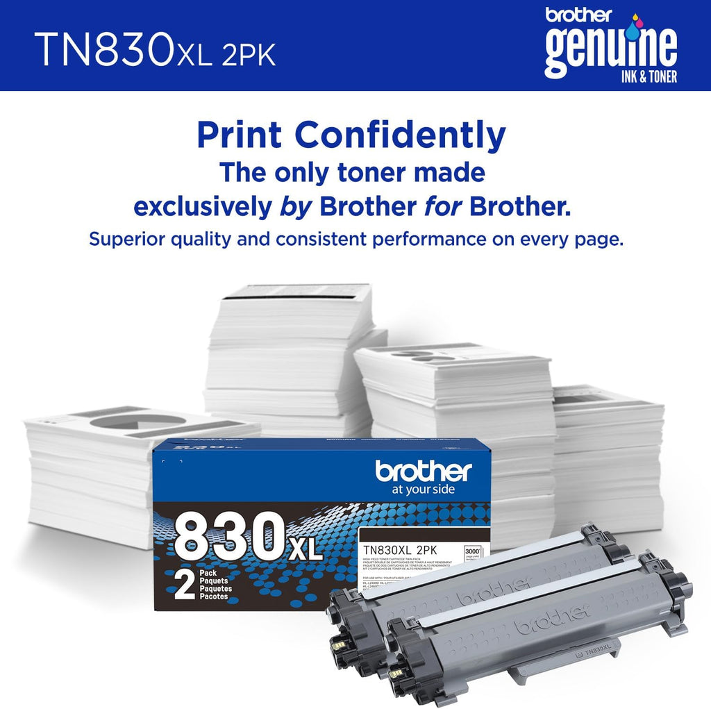 Brother Genuine TN830XL 2PK Black High Yield Printer Toner Cartridge 2-Pack – Print up to 3,000 Pages Each(1)