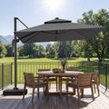 GENTEACO 10X10 FT Cantilever Umbrella with Base Included, Large Offset Patio Umbrella with Double Top, 6 Angle Tilts & 360° Rotation, Large Square Sun Umbrellas for Outdoor Pool Market, Grey