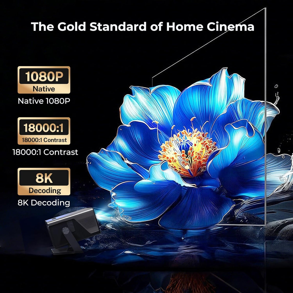 2000 ANSI Daylight Visible Native 1080P Smart Video Projector 4K 8K Input, Android 14 Projecteur Portatif with HiFi Sound, Auto Focus & Keystone, WiFi Bluetooth Home Theater for iPhone/Netflix X7