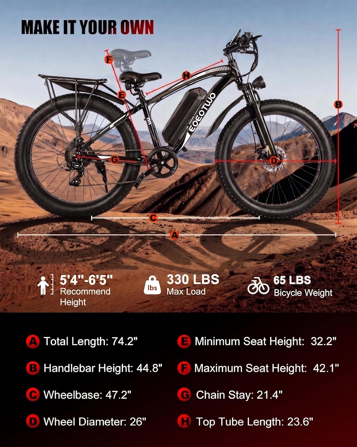 Electric Bike for Adults,1500W Peak Motor E Bikes, 26" Fat Tire Electric Bicycle, 20 MPH 60 Miles Electric Mountain Bike, Removable Battery, Dual Brake, 7 Speed