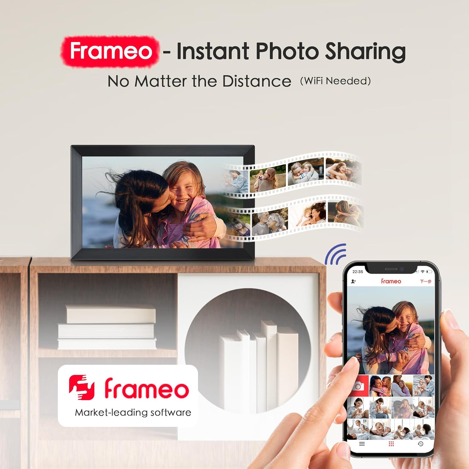 Digital Picture Frame, Frameo 15.6 inch Large Digital Photo Frame WiFi, 1920 * 1080 IPS FHD Touchscreen, 32GB Storage, Instant Share Photo Video, Gift for Mom