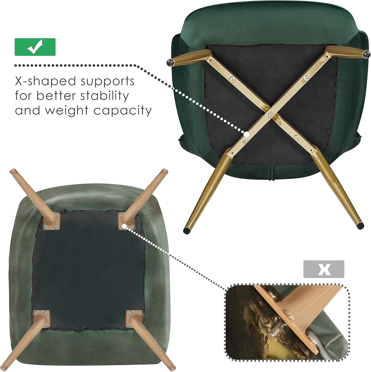 Yaheetech Velvet Accent Chair, Modern Armchair with Wing Side and Metal Legs, Cozy and Soft Padded and High Back for Living Room/Home Office/Bedroom, Set of 2, Green